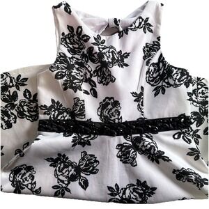 Justice white and black floral rhinestone waist dress size 12
